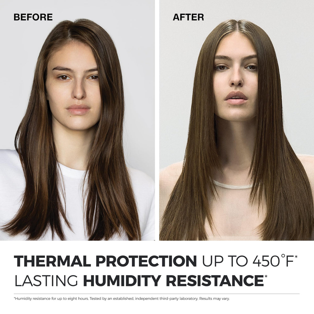 Neuro before and after heat styling comparison showing smoother shinier hair