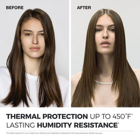 Neuro before and after heat styling comparison showing smoother shinier hair