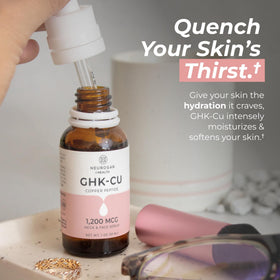 Person applying Neurogan serum to neck for hydrated, smoother look