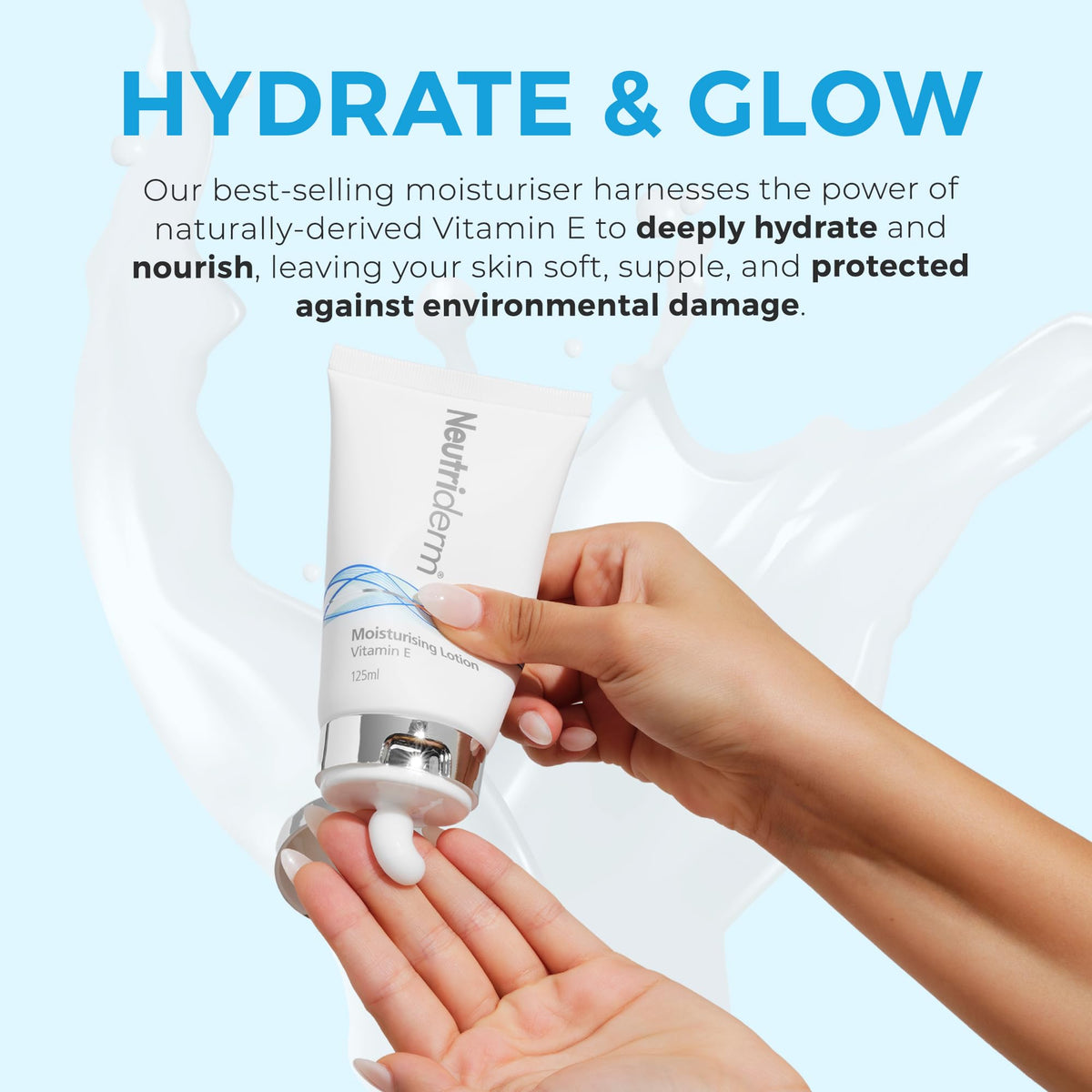 NEUTRIDERM next to travel essentials illustrating 4.2 oz travel-friendly size