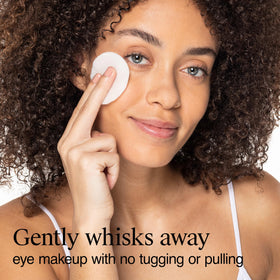 Neutrogena applying remover to closed eyelid, gentle removal of waterproof mascara without rubbing