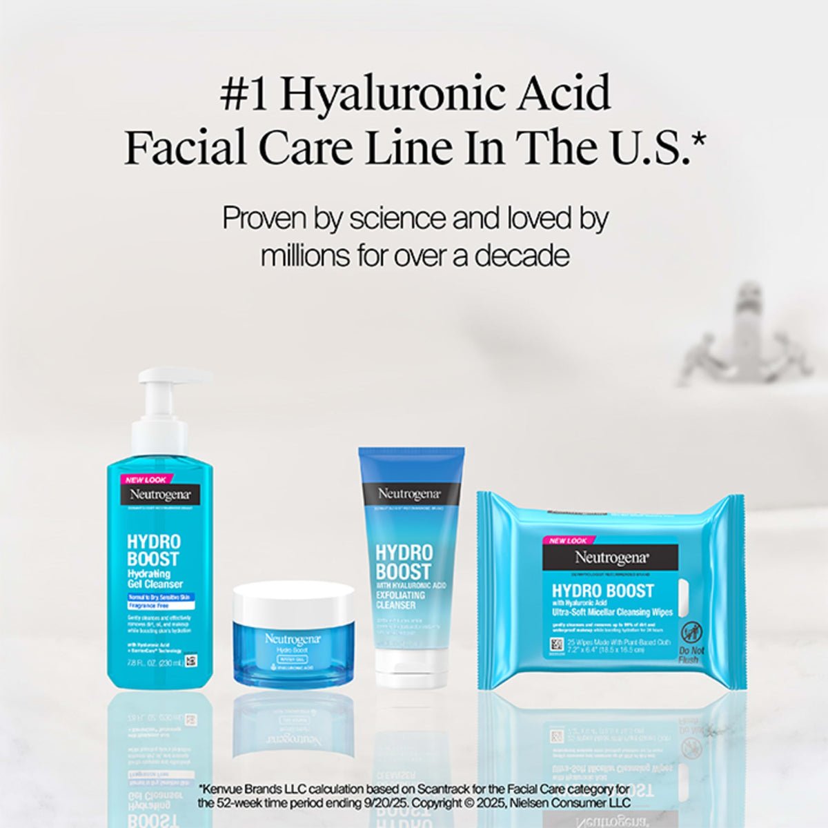 Neutrogena bathside routine lifestyle shot showing easy morning and evening use benefit