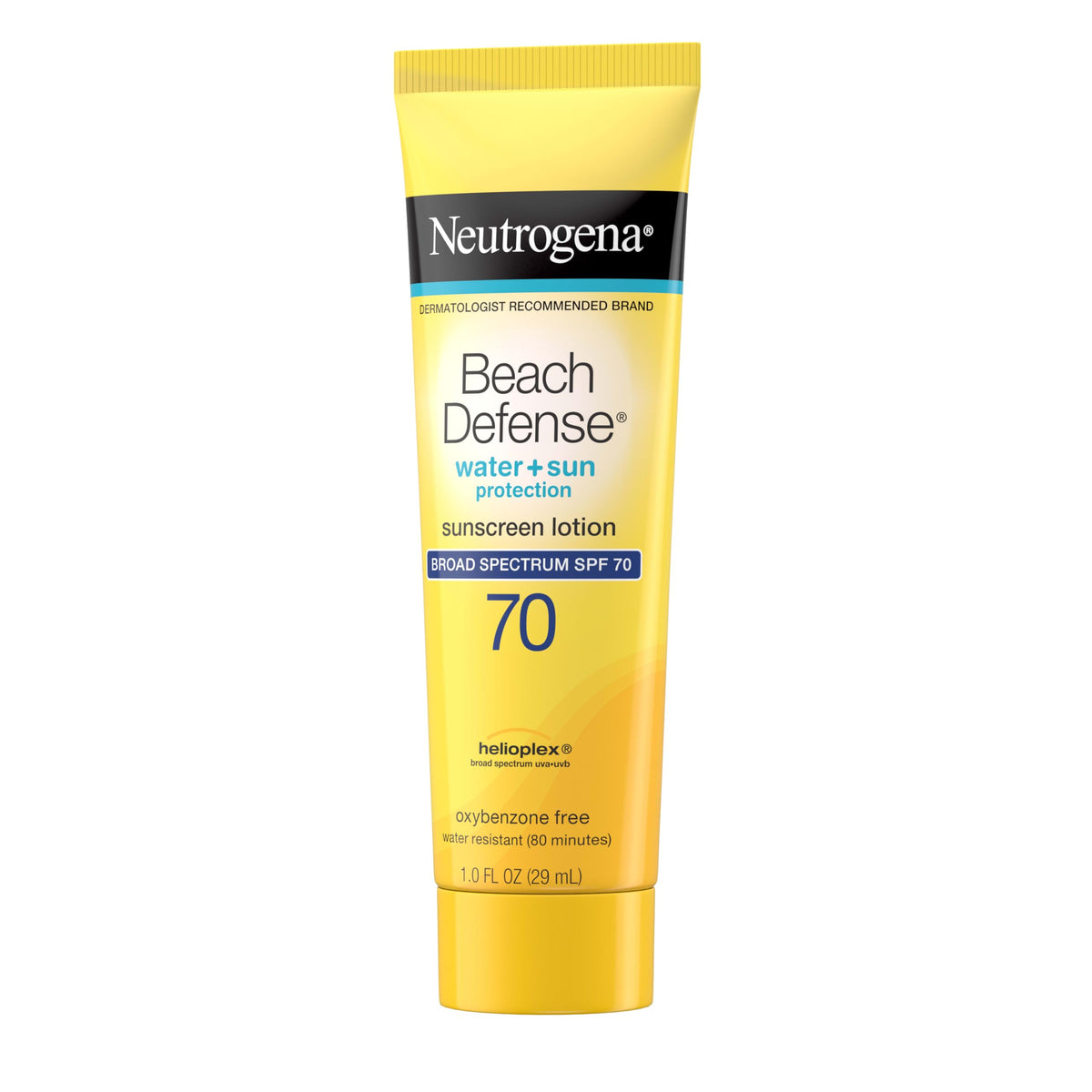 Neutrogena bottle near water illustrating water-resistant performance benefit