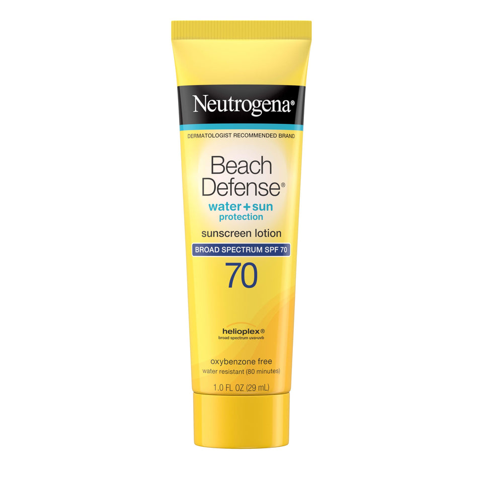 Neutrogena front packaging showing SPF 70 and travel bottle benefit