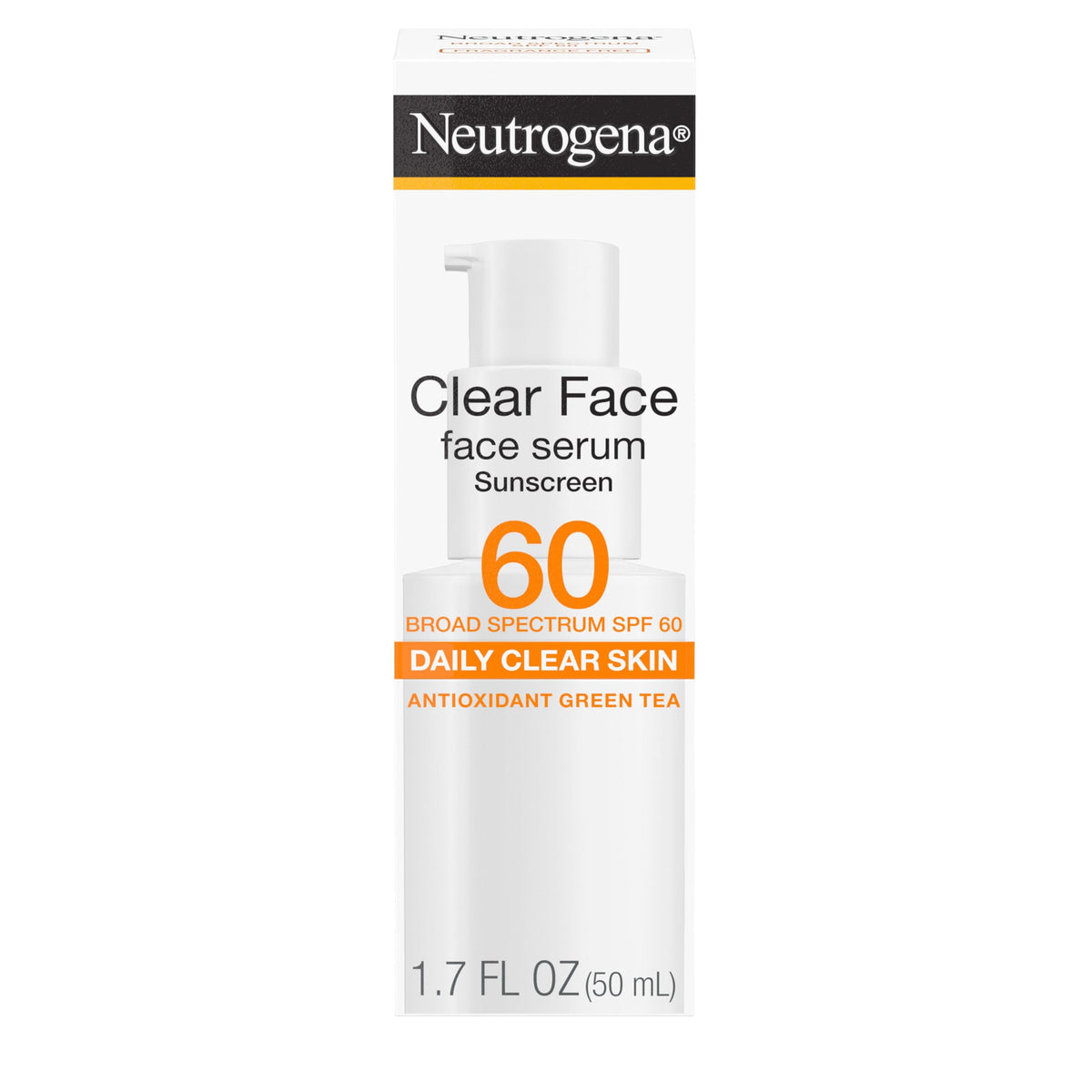Neutrogena front packaging showing SPF 60 protection and clear serum benefits