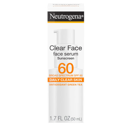 Neutrogena front packaging showing SPF 60 protection and clear serum benefits