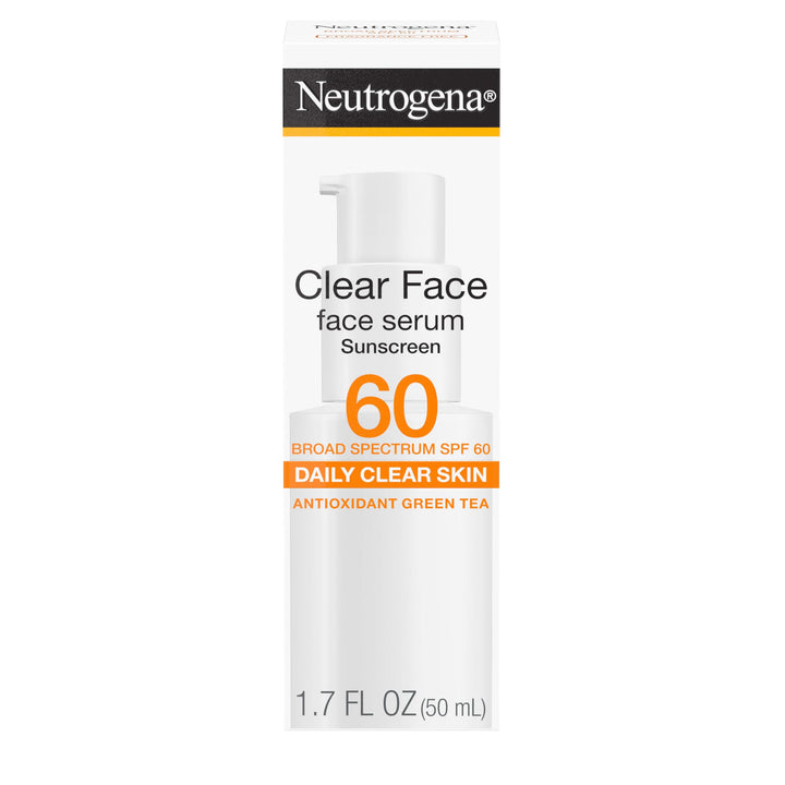 Neutrogena front packaging showing SPF 60 protection and clear serum benefits