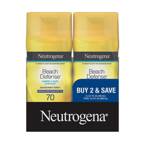Neutrogena front packaging showing SPF 70 protection and twin bottles benefit