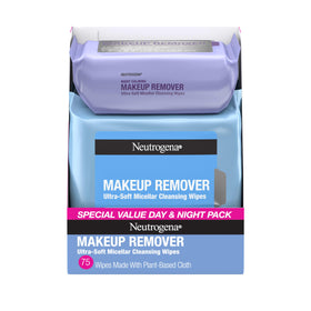 Neutrogena front packaging showing day and night wipes for convenient cleansing
