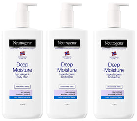 Neutrogena front packaging showing three bottles and hydration benefit