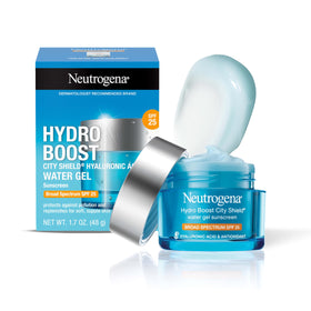Neutrogena front packaging showing Hydro Boost City Shield SPF 25, convenient travel size