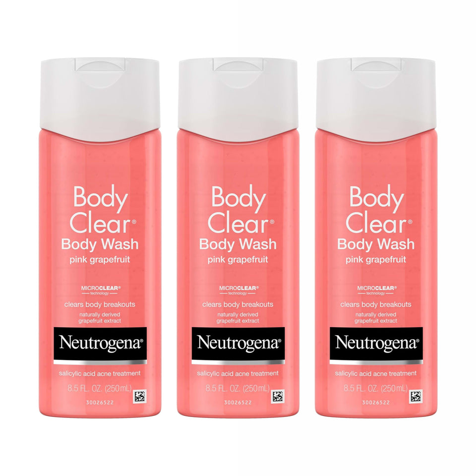 Neutrogena front packaging showing bottle and brand for clear body acne