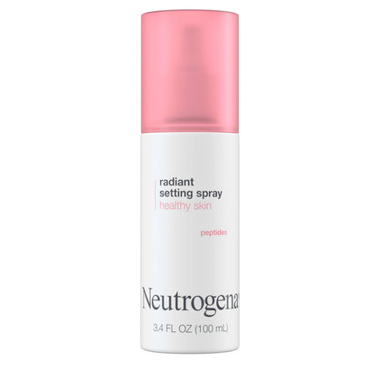 Neutrogena front packaging of setting spray shows compact 3.4 oz bottle and benefits