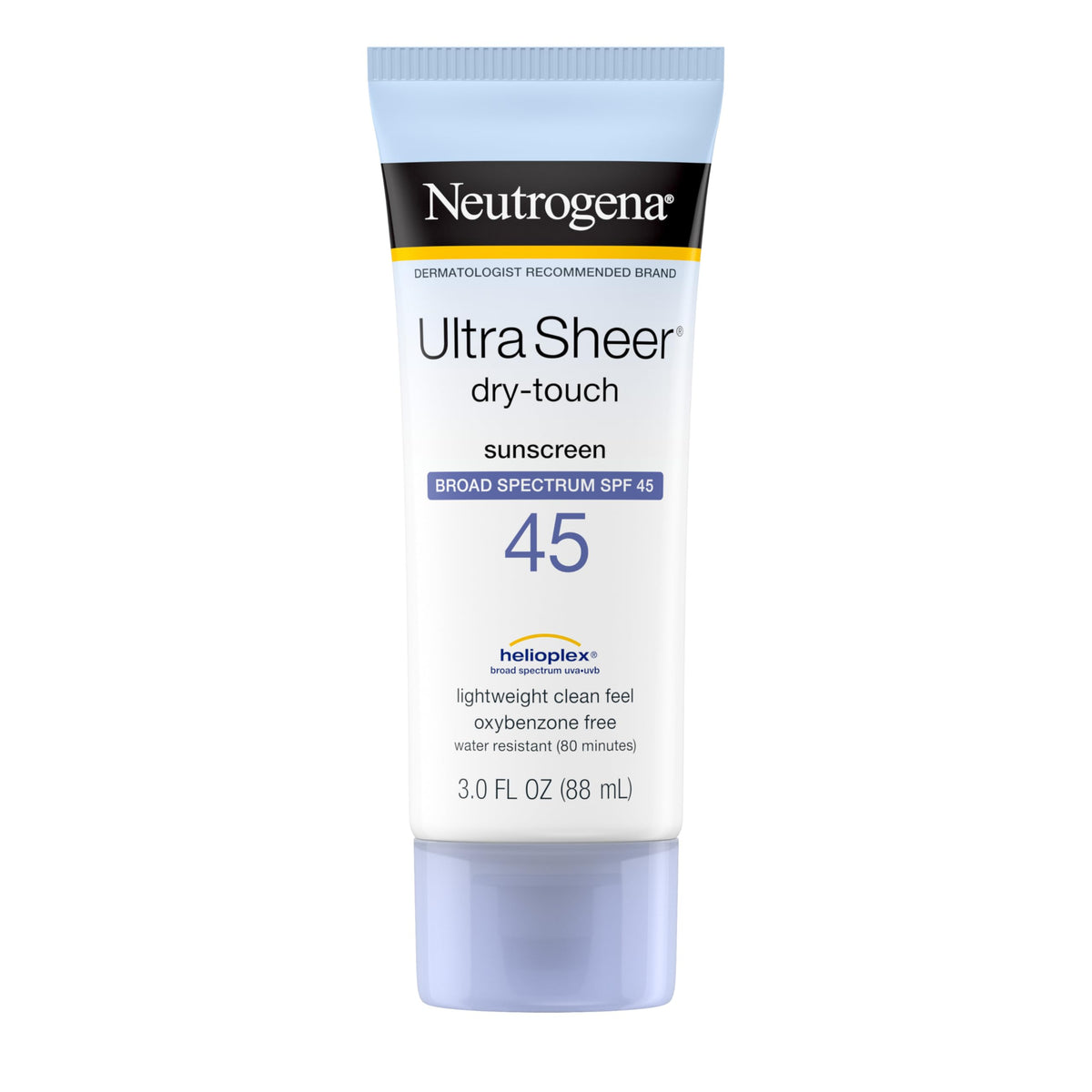 Neutrogena front packaging showing SPF 45 and travel size benefit