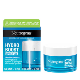 Neutrogena front packaging of starter kit showing refillable jar and pod benefits hydration