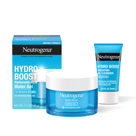 Neutrogena Hydro Boost front packaging showing moisturizer and trial cleanser, convenient set