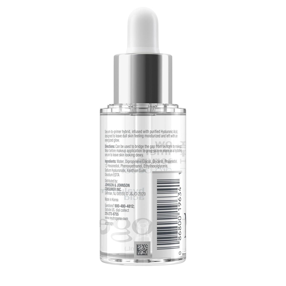 Neutrogena ingredient label showing purified hyaluronic acid and hydration benefit