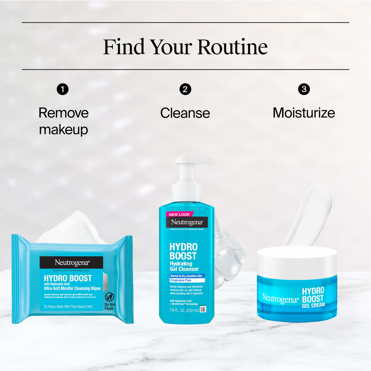Neutrogena label close-up highlighting hyaluronic acid and gentle formulation benefits