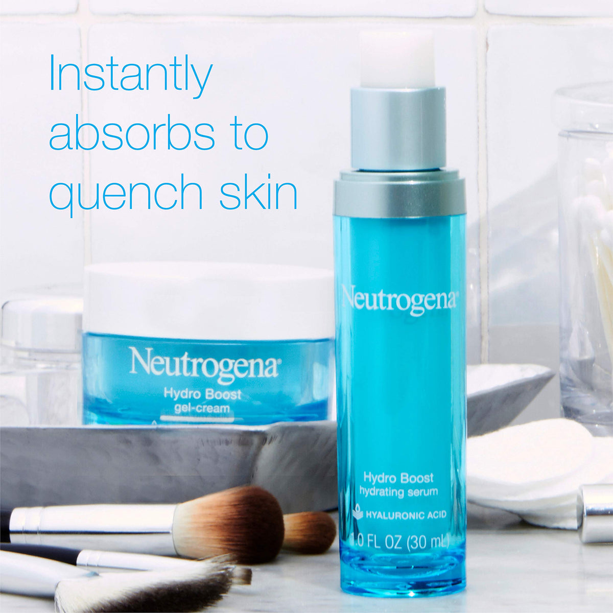 Neutrogena serum droplet on skin showing lightweight hydrating texture