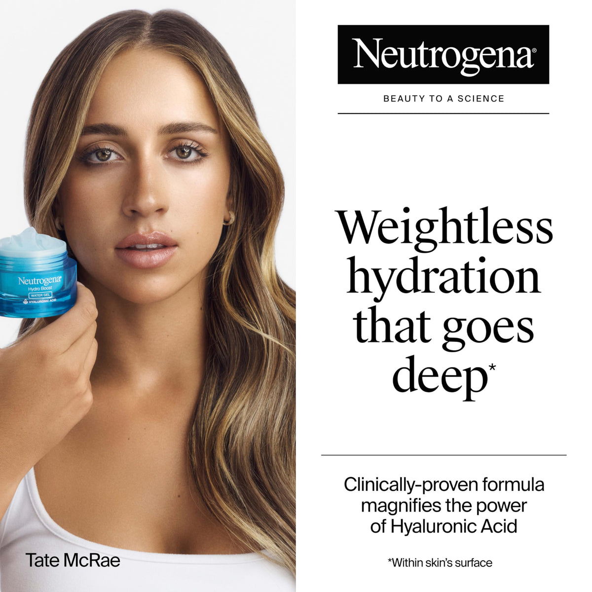 Neutrogena gel texture swiped on skin demonstrating lightweight, fast-absorbing hydration