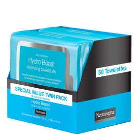 Neutrogena Hydro Boost open lid with a single wipe visible, demonstrating easy one-handed dispensing