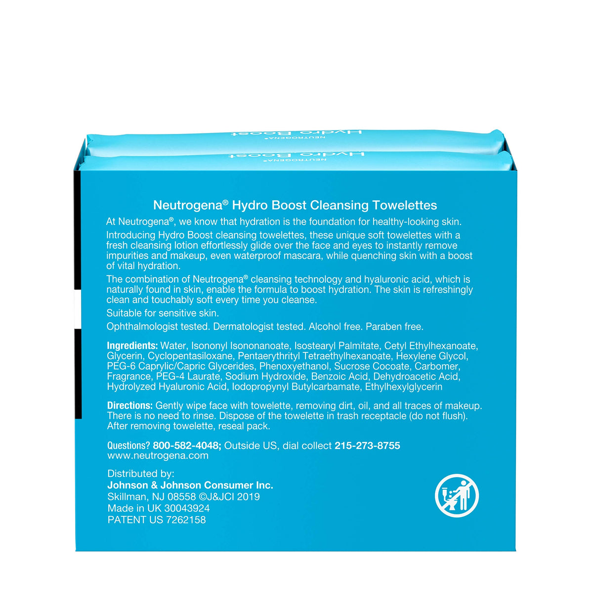 Neutrogena Hydro Boost wipe in hand to show size and soft material for gentle cleansing and makeup removal