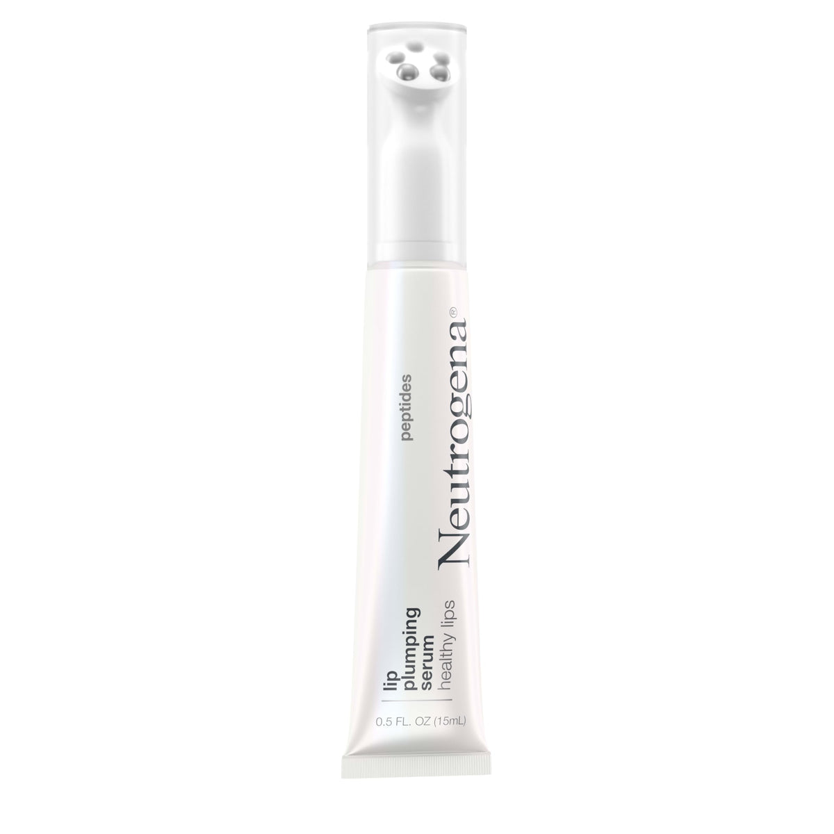 Neutrogena product label highlighting peptides and antioxidants for lip conditioning