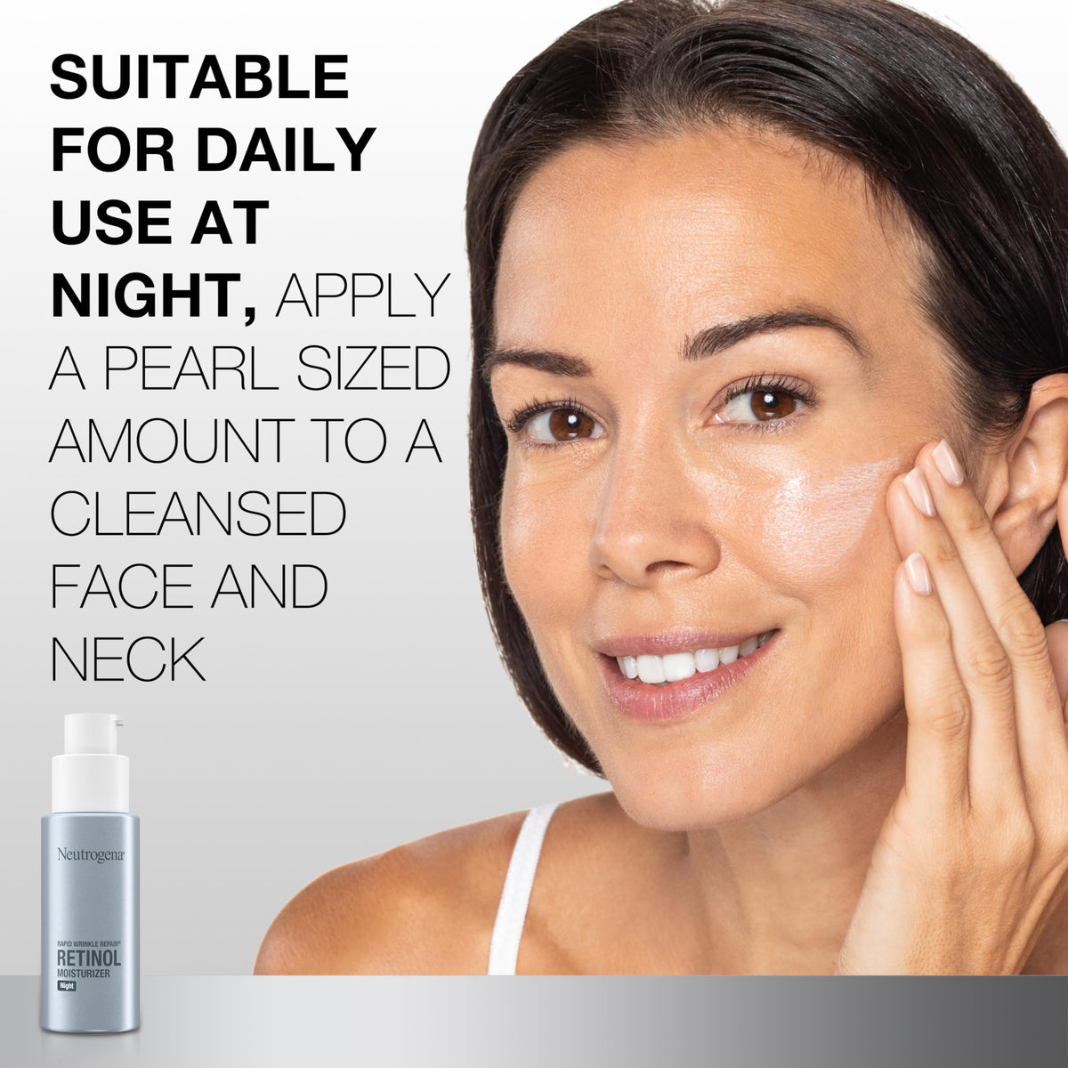 Neutrogena product with visual of retinol and hyaluronic acid highlighting actives