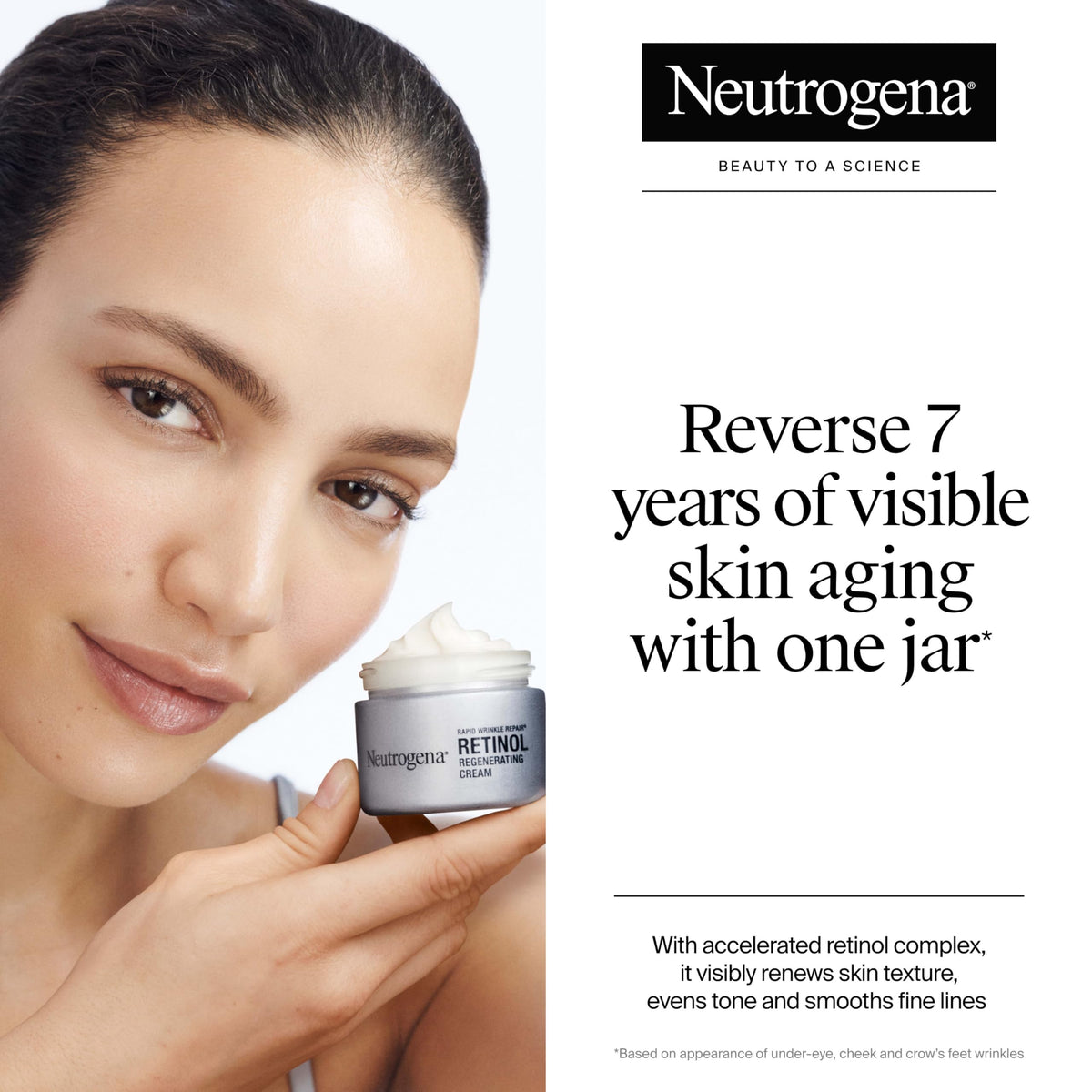Neutrogena jar open with visible cream texture, benefits hydration and smoothness