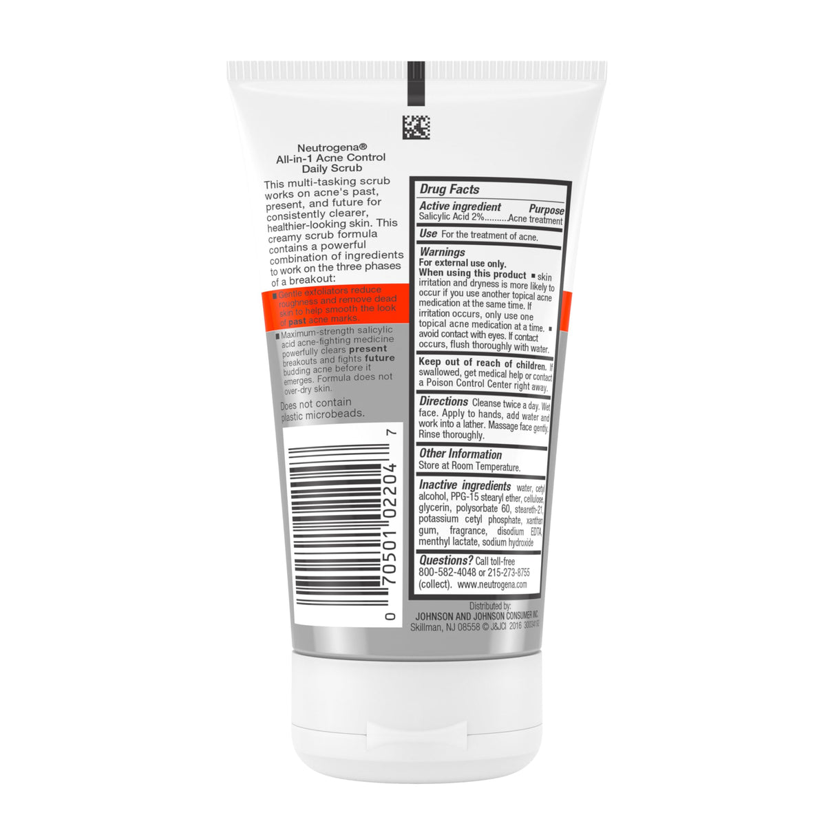 Neutrogena label close-up emphasizing 2% salicylic acid acne medication