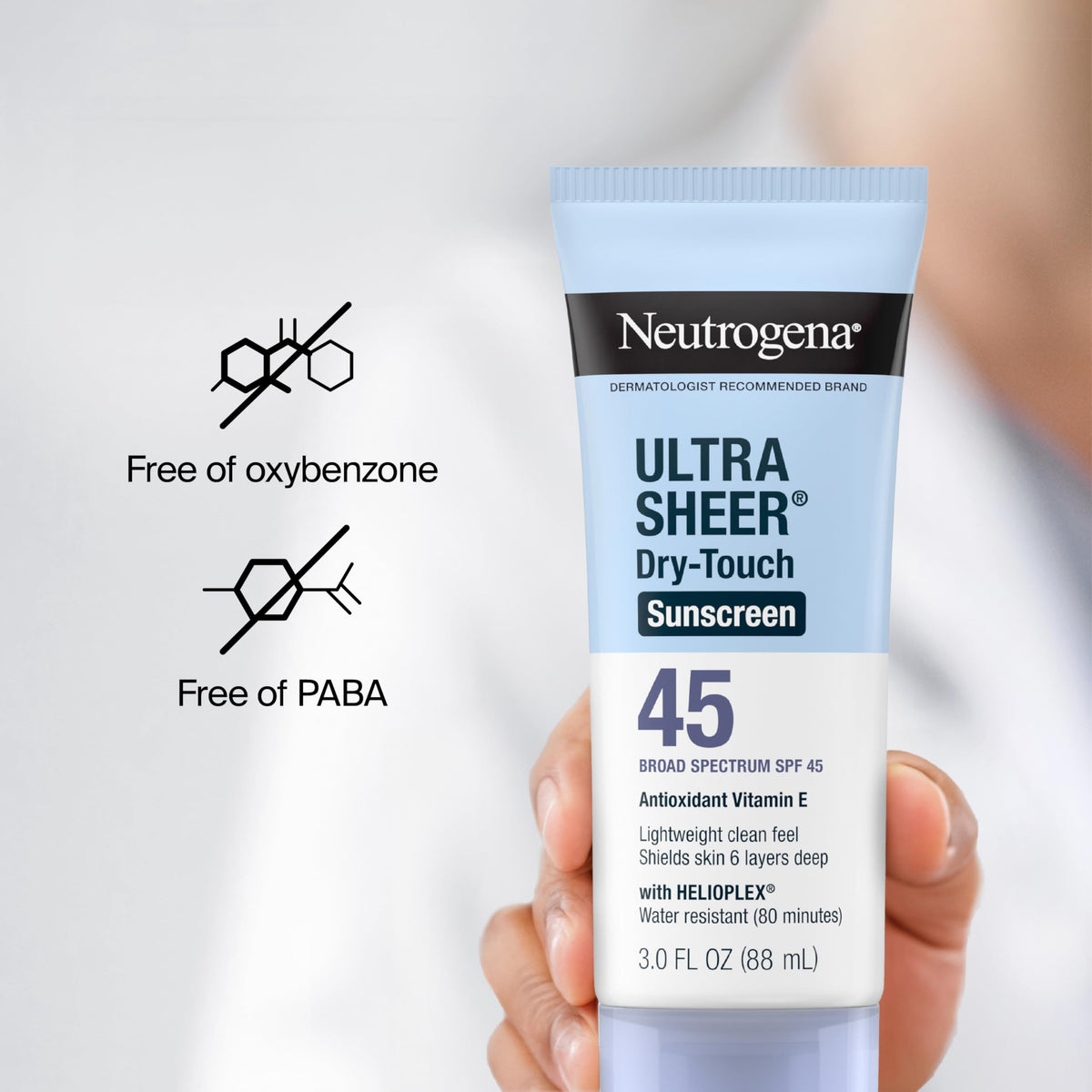 neutrogena ingredient label close-up showing Helioplex and SPF details