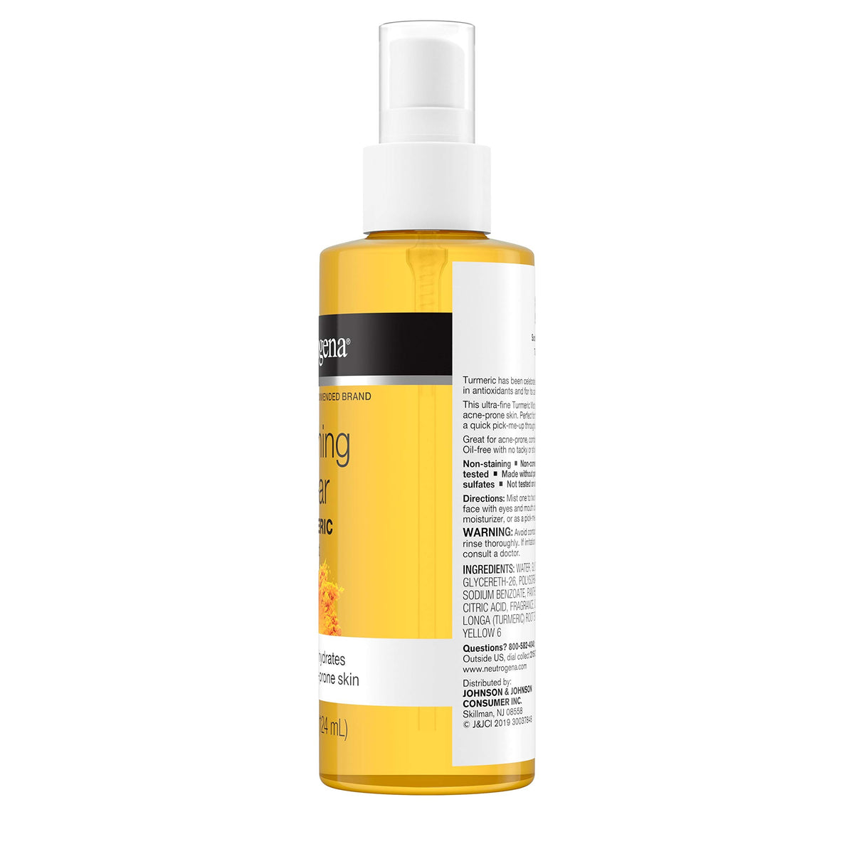 Neutrogena label close-up highlighting turmeric and ingredient transparency for calm skin