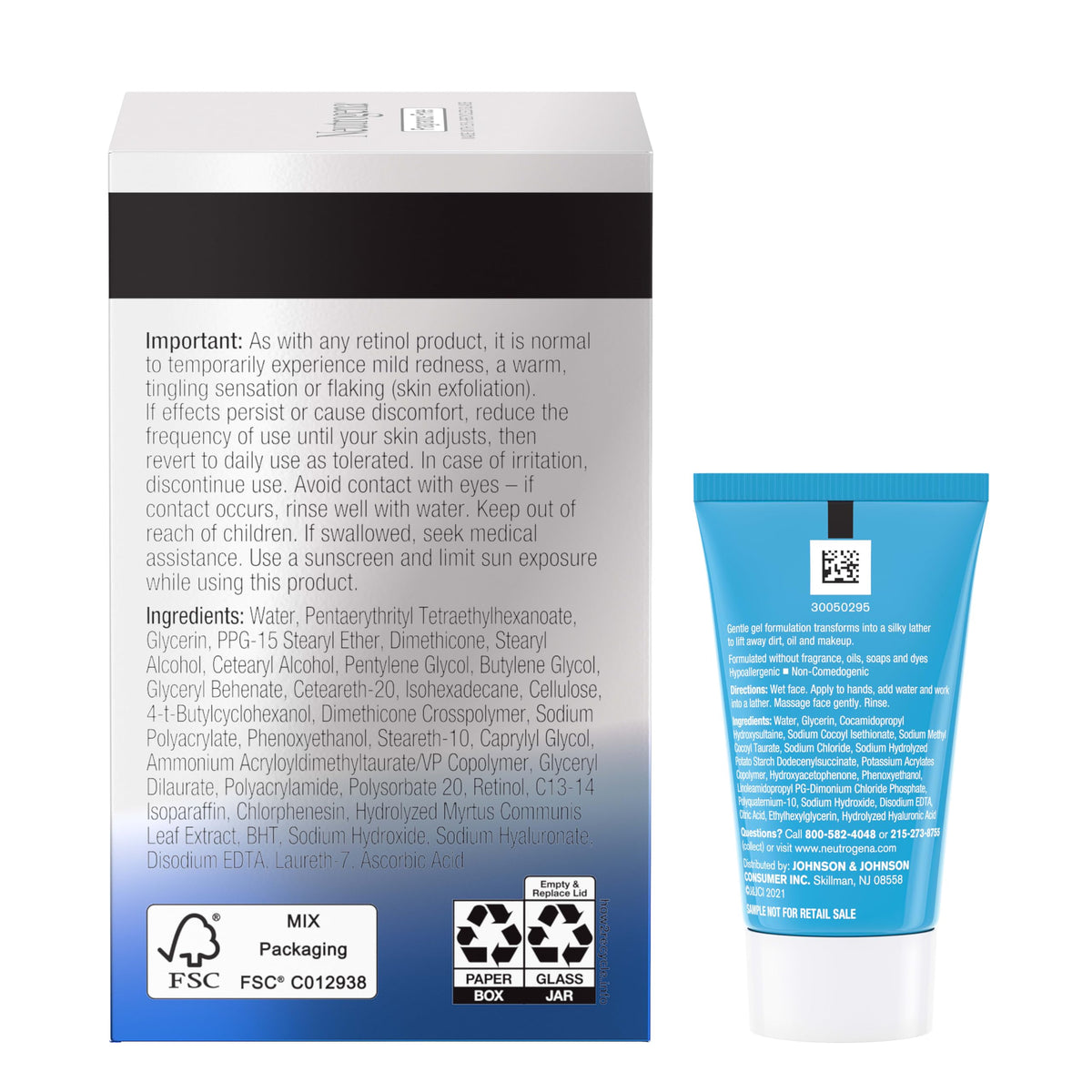 Neutrogena jar on nightstand beside skincare items, illustrates bedtime routine benefit