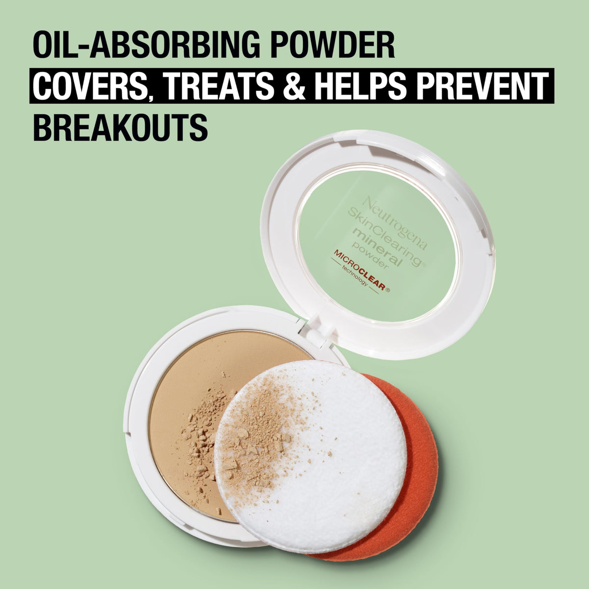 Neutrogena powder texture close-up showing mattifying oil control benefit