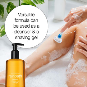 Neutrogena Rainbath poured into bathwater showing softening soak benefit