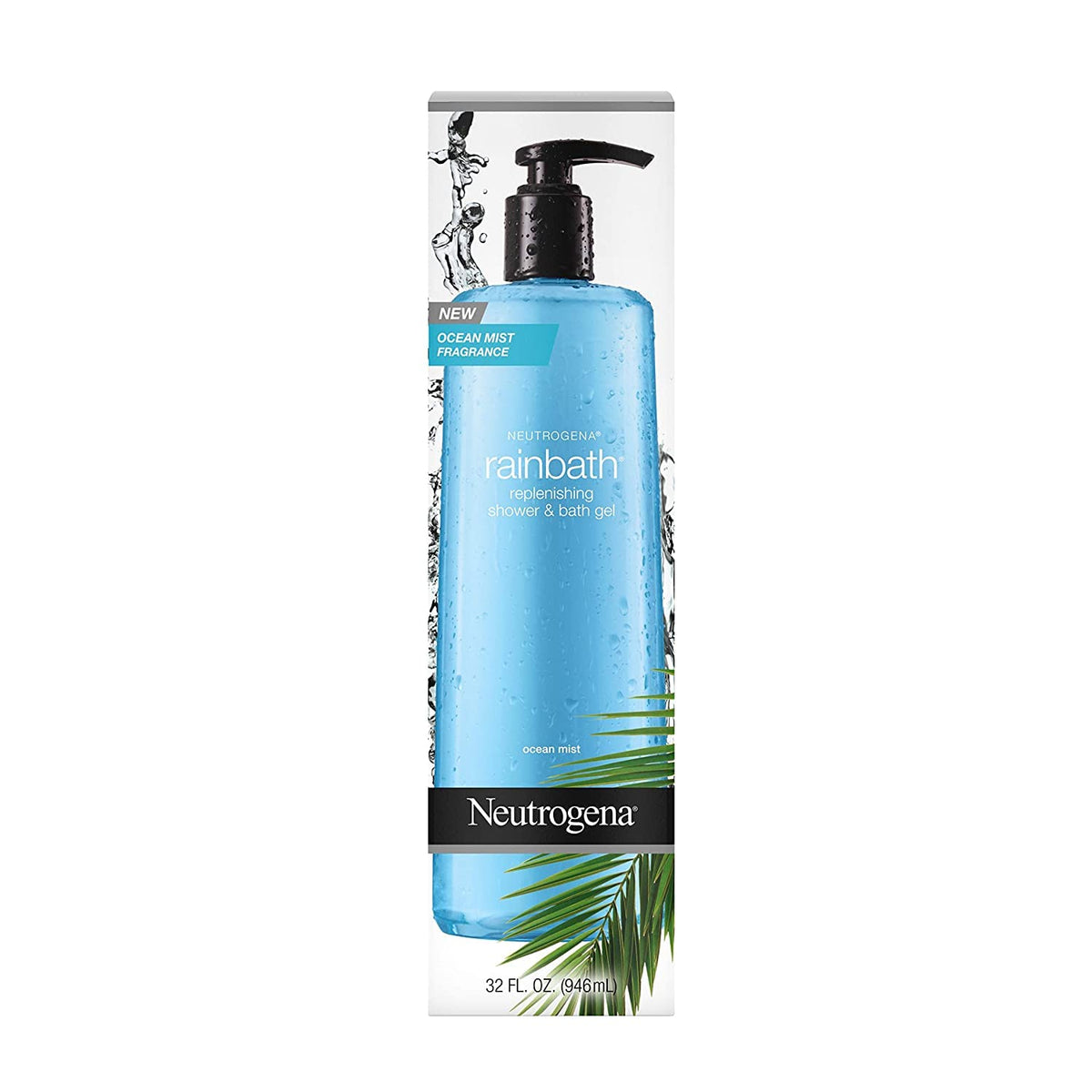 Neutrogena bottles on bathroom shelf suggesting fresh ocean scent