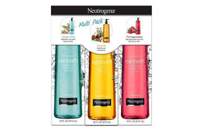 Neutrogena Rainbath three 16 fl oz bottles front view showing labels and scents for easy selection