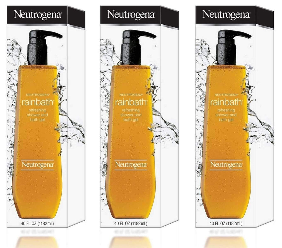 Neutrogena Rainbath front packaging shows large 40 oz bottle and long-lasting value