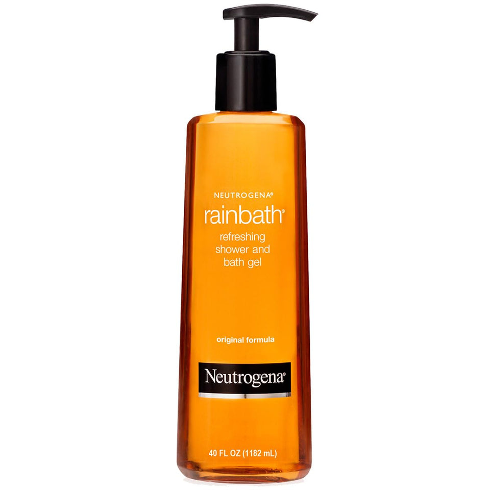 Neutrogena Rainbath front pump bottle showing label and easy dispensing benefit