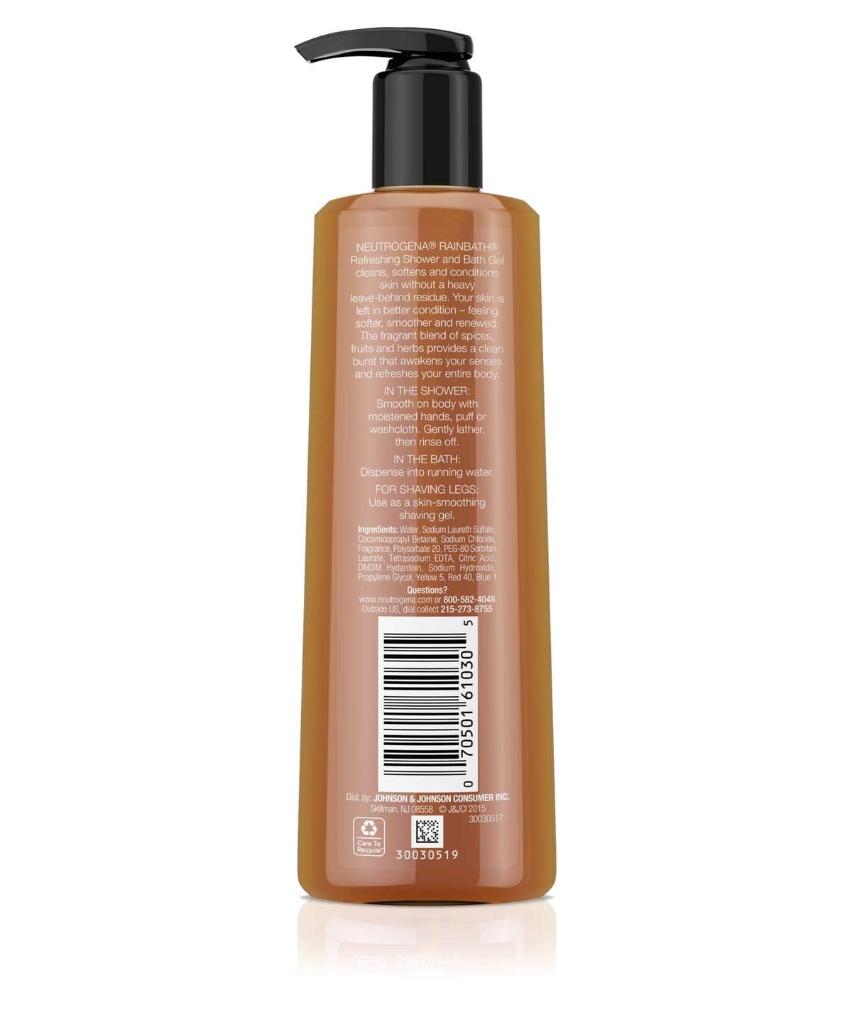 Neutrogena Rainbath ingredient panel zoom highlighting key mild cleansing components