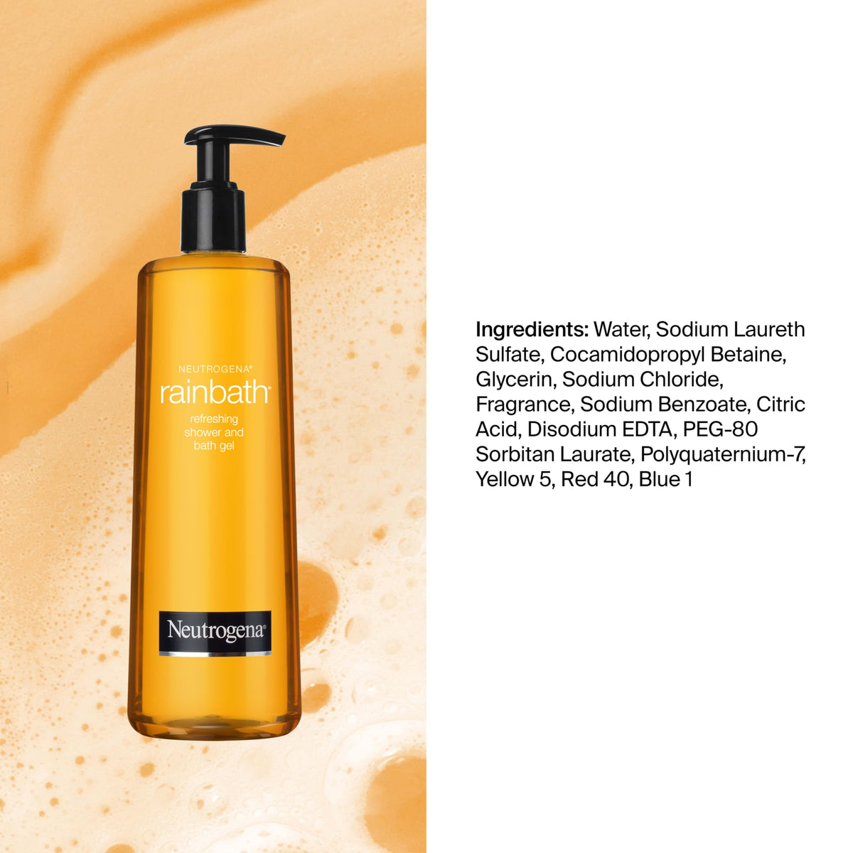 Neutrogena Rainbath label close-up showing ingredient list for informed choice