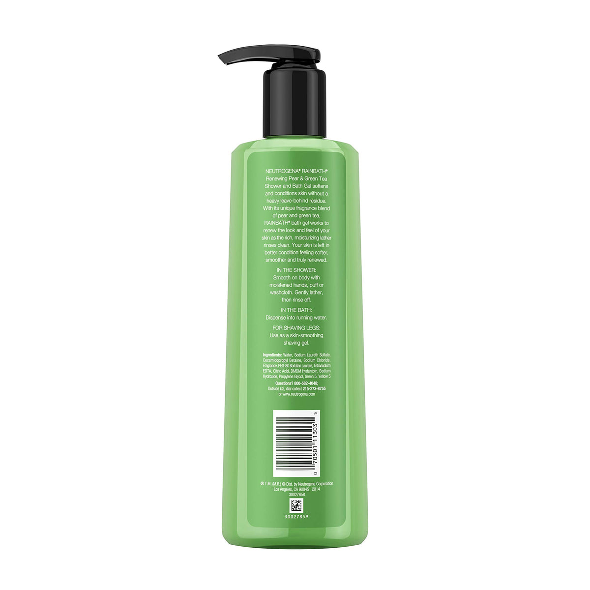 Neutrogena label close-up highlighting pear and green tea fragrance information benefit