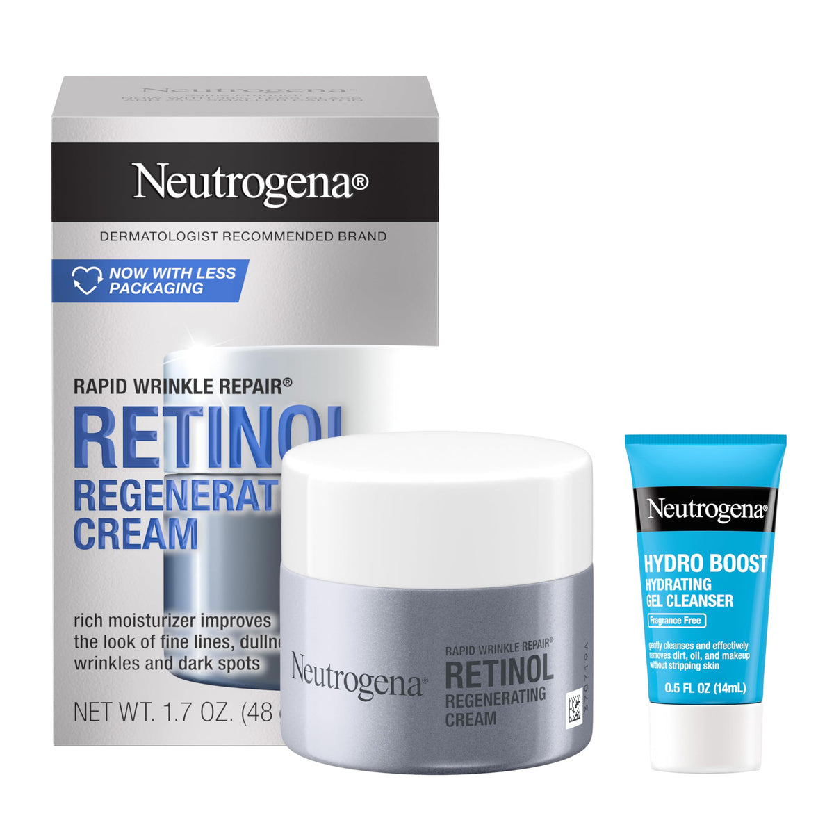 Neutrogena retinol jar front showing product and label, benefits visible radiance