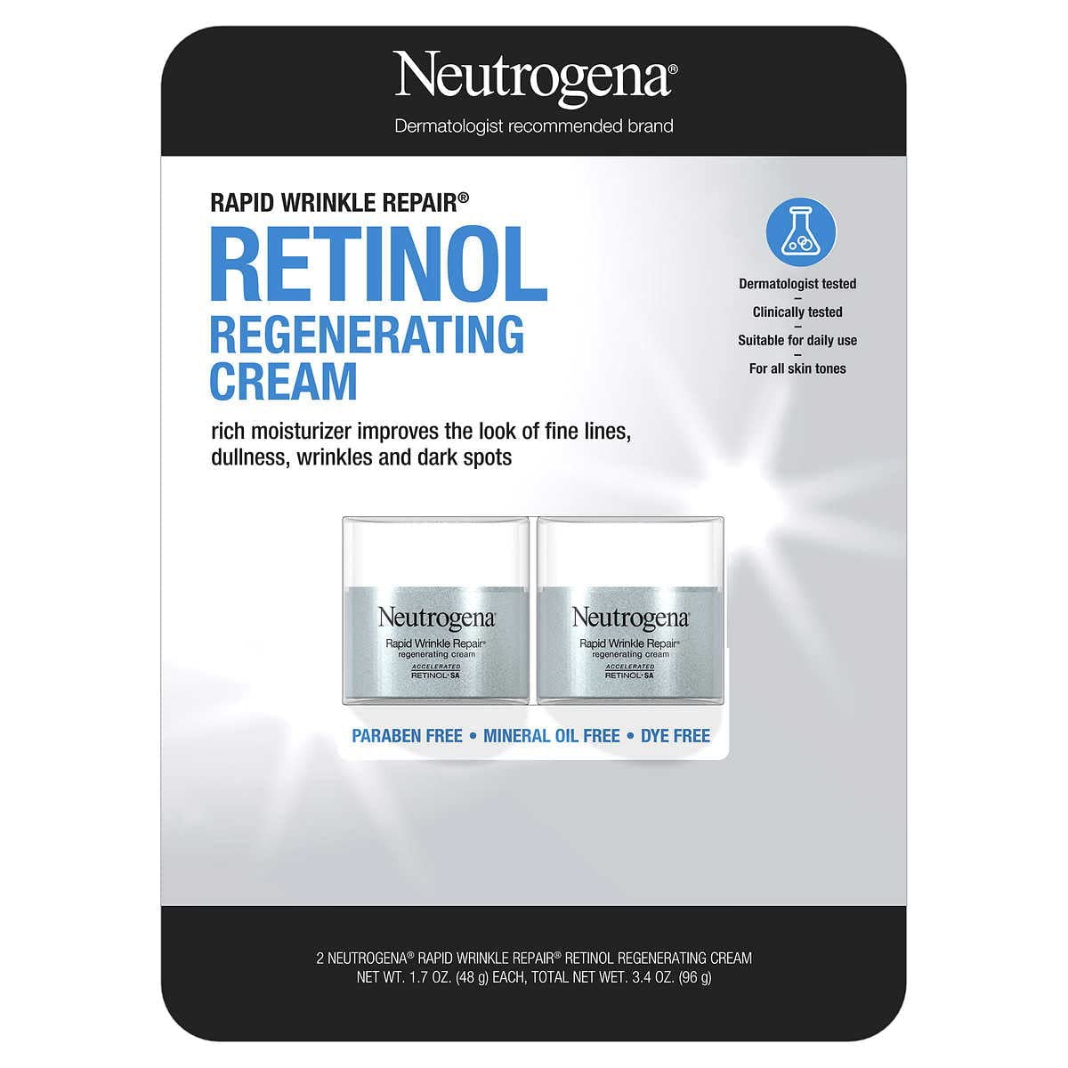 Neutrogena jar front packaging showing product name and size, conveys trust