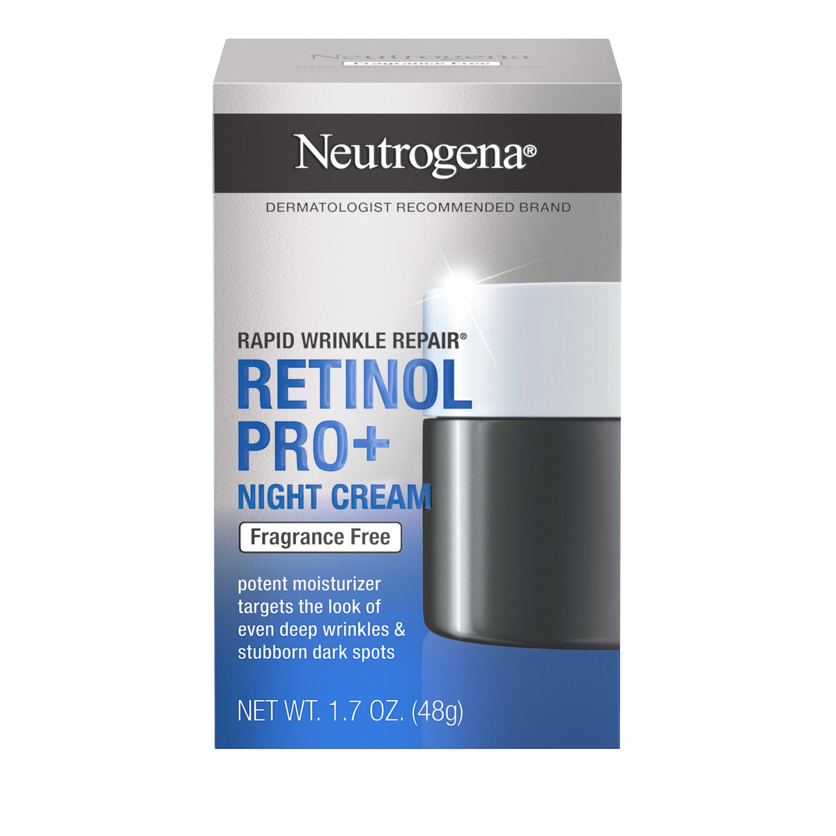 Neutrogena jar on nightstand in bedroom setting conveying nighttime routine use