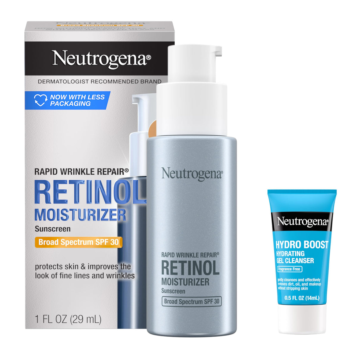 Neutrogena retinol SPF 30 front packaging showing compact travel-friendly benefit