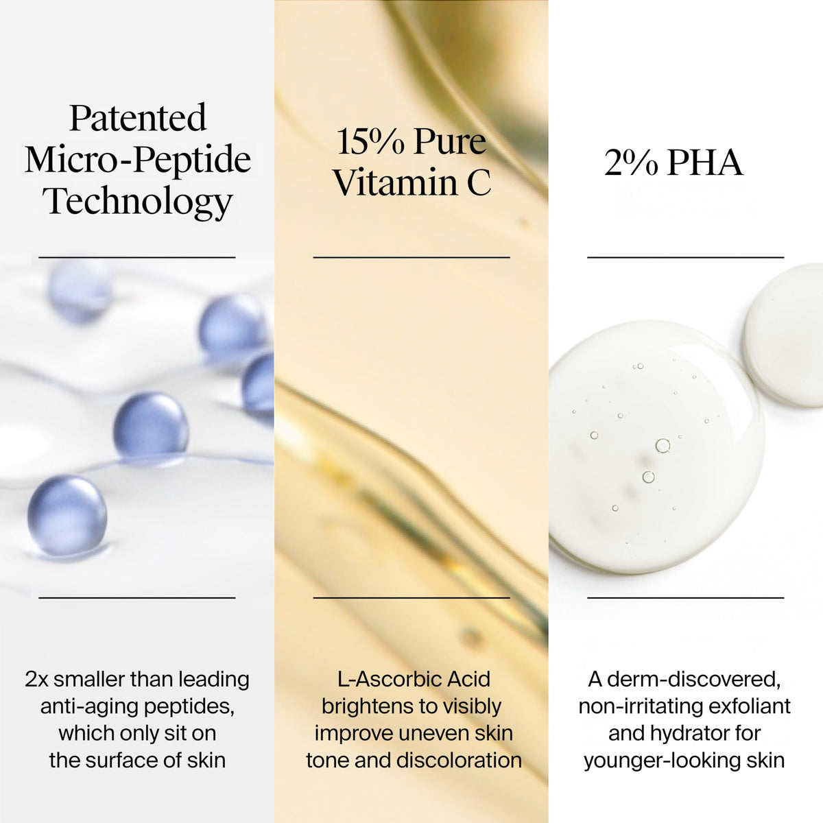 Neutrogena product label listing vitamin C, micro-peptides, and PHA