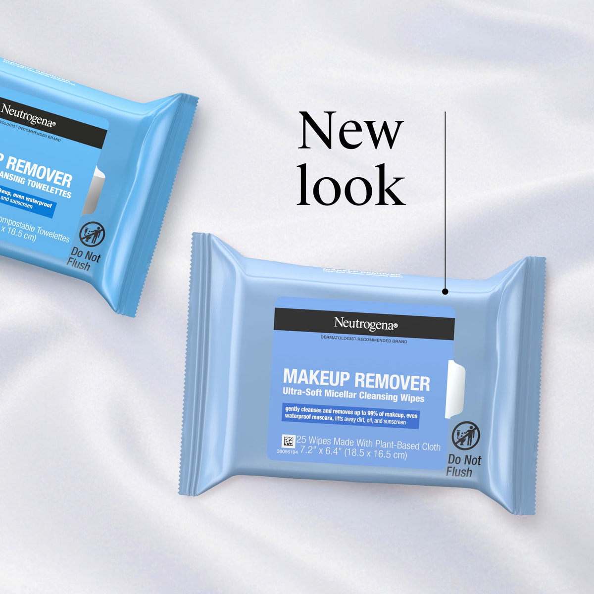 Neutrogena single wipe pulled from package, ready to cleanse skin quickly