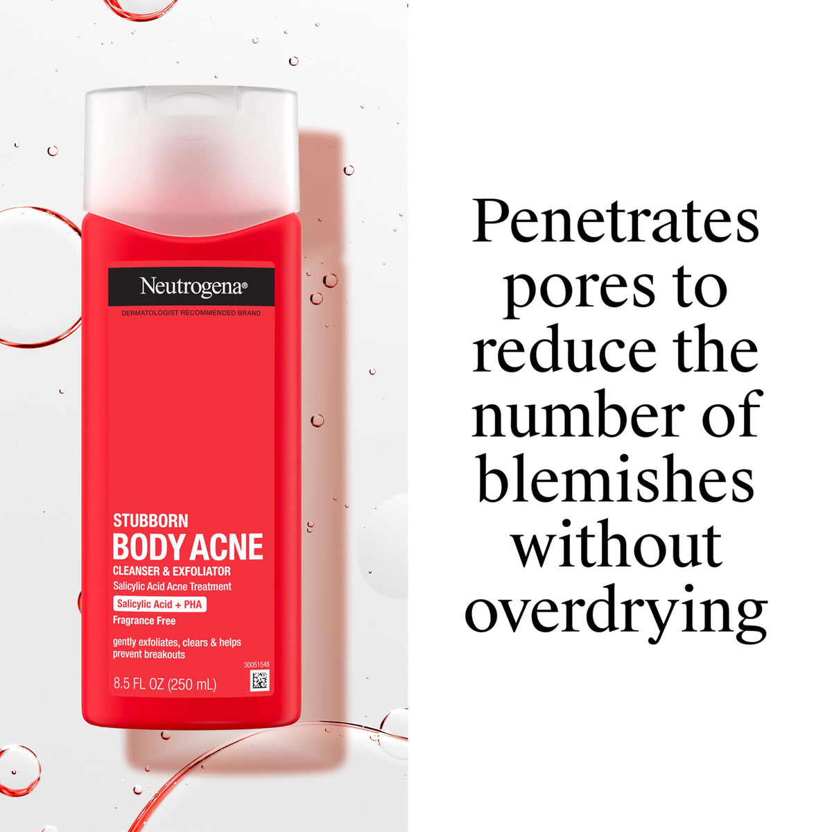 Neutrogena 8.5 fl oz bottle next to travel items for portability