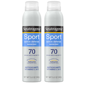 Neutrogena front packaging showing SPF 70 twin pack and active use benefit